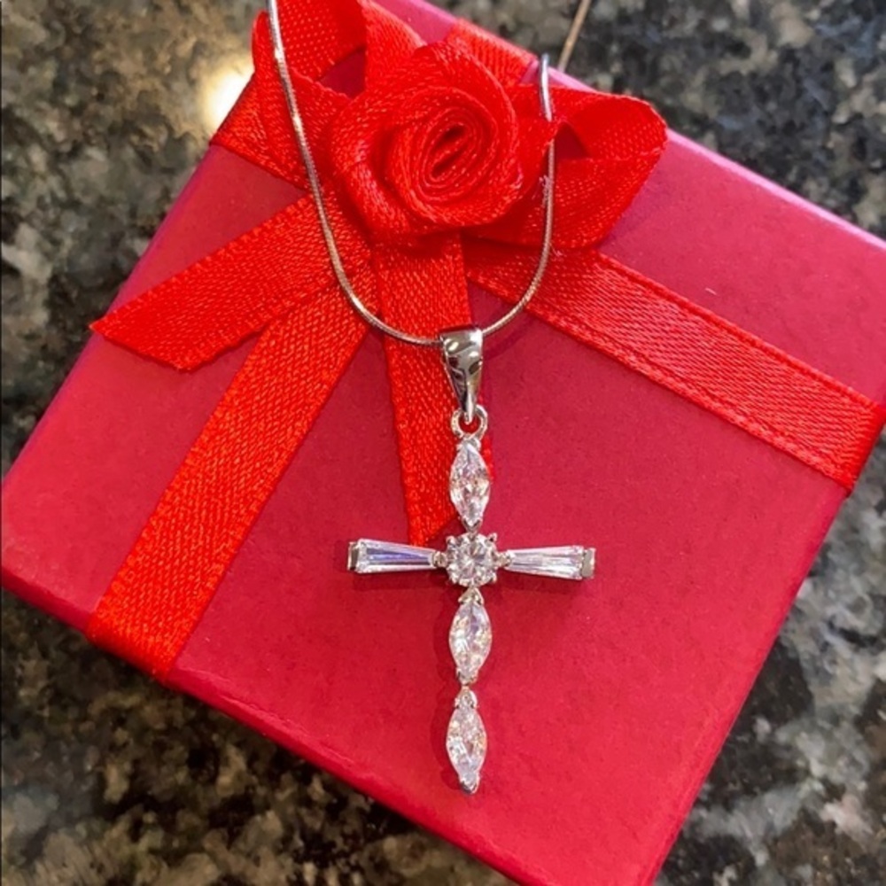 Sterling silver Cross CZ Necklace 2pc 16” inches